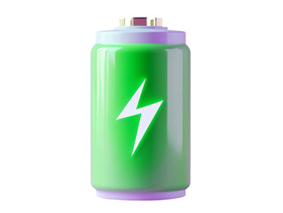 3D Of Green Energy Battery Power Cell on Transparent Background