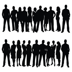 Black silhouettes show a diverse group of business professionals standing together in unity and collaboration.