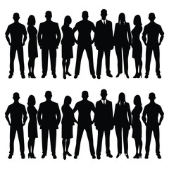 Group of business people silhouette on white showing team collaboration and professional cooperation in vector form