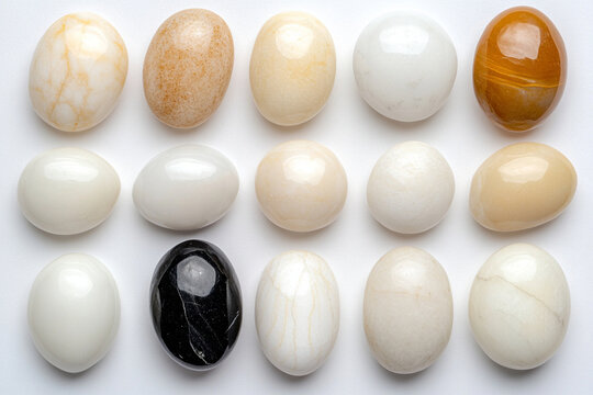 Smooth river stones arranged in harmonious chaos by the water