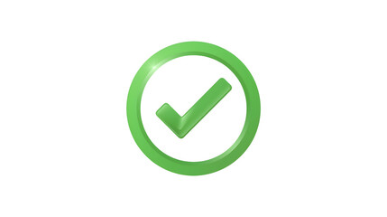 Green Check Mark Icon Glossy, 3D Checkmark in Circle, isolated on transparent background