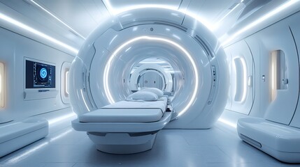 Modern Clean Medical MRI Scanner Machine in a Sterile Room Environment