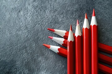 Flawless Image of a Set of Red and White Pencils on a Gray Background