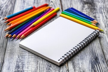 Pixel Perfect Picture of Rainbow Color Pencils and Notebook