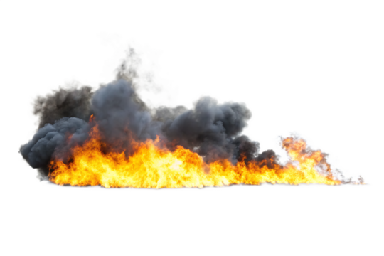 Fiery smoke plume isolated on a transparent background fire heat
