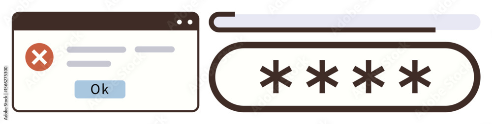 Poster error message box with failed password login notification and hidden password field. ideal for secur