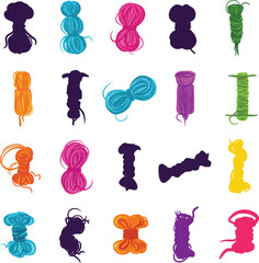 Colorful Thread Spools and Bows Vector Illustration Set, Diverse Sewing and Craft Supplies, Essential Notions for Textile and DIY Concepts.