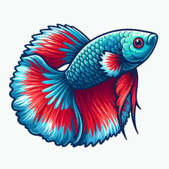 Obraz premium Digitally rendered betta fish, showcasing vibrant red and blue colors, and detailed scales and fins. The fish is presented in a profile view against a plain white background.