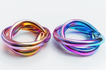 High Resolution Picture of Set of 3D Iridescent Metallic Ring Shapes