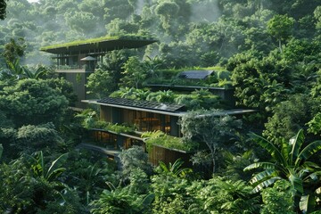 EcoFriendly Luxury Home with Solar Panels and Rooftop Garden Amidst Lush Forest