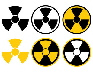 Radioactive material warning icon set, caution sign, radiation danger icons