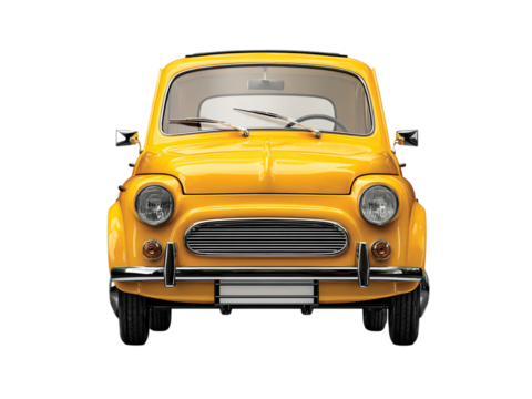 yellow car, front view, isolated on transparent background