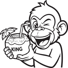 Monkey King Coconut Seller – Bold Outline Cartoon  