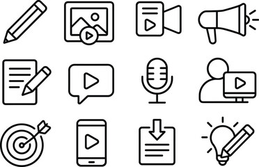 Content Creation Outline Icon Set Vector Illustration for Digital Marketing and Social Media Strategy