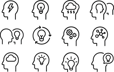 Creative Thinking Process Icons Set Idea Generation Innovation Solution Mindset Development Outline Vector Design