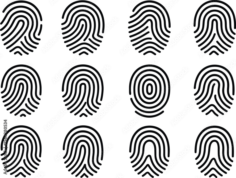 Poster fingerprint icons collection vector illustration identification authentication security access scan 