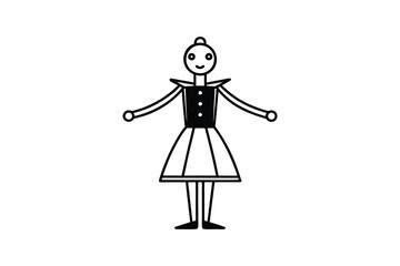 Simple Robot Girl Illustration with Dress in Silhouette