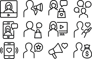 Social Media Marketing Outline Icon Set Vector Illustration for Digital Strategy and Online Promotion