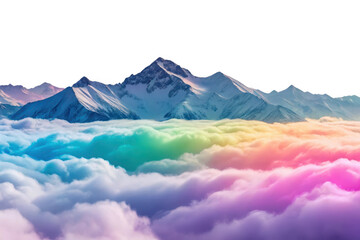 Snowy mountains over colorful clouds isolated on transparent background