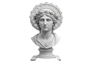 Bust sculpture of woman with floral crown isolated on transparent background