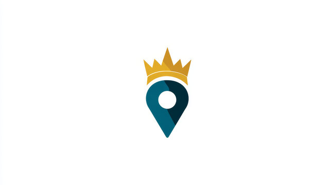 Logo combining a location pin with a crown, designed as a vector emblem