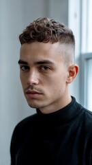 Fototapeta premium young man with a sharp fade haircut and defined curls