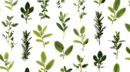 Isolate transparent. Diverse collection of fresh green herbs. PNG Die-cut.