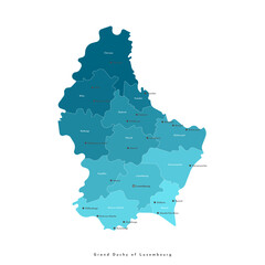 Vector isolated illustration. Simplified administrative map of Luxembourg included names of cities and regions. White background