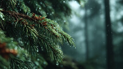 Obraz premium water on branches of a pine