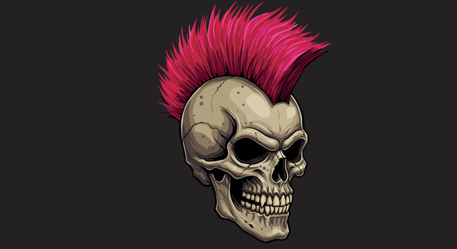 Vector Punk Skull with Mohawk – Edgy Tattoo & T-Shirt Design Graphic