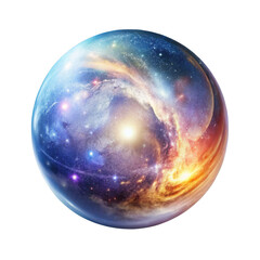 A shimmering, celestial sphere encases a swirling nebula, radiating a mystical energy on a transparent