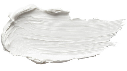 A swatch of thick, white cream or paint is shown isolated on transparent background. texture is creamy and spread in a slightly irregular, brush-stroke pattern.
