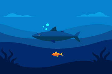Naklejka premium The Deep Ocean For A Fun And Simple And Mysterious And Underwater Themed Scene