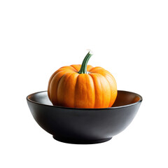 Halloween Pumpkin in Black Bowl on transparent