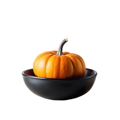 Halloween Pumpkin in Black Bowl on transparent