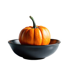 Halloween Pumpkin in Black Bowl on transparent