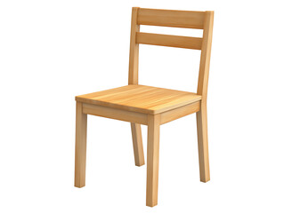 3D Of Simple Wooden Chair Model on Transparent Background