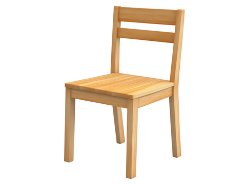 3D Of Simple Wooden Chair Model on Transparent Background