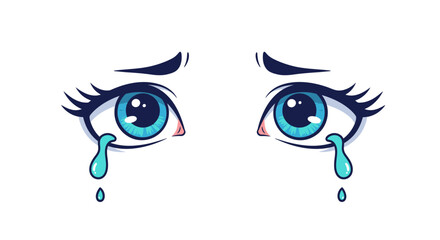 Vector Illustration of Sad Crying Cartoon Eyes – Emotional Expression Isolated on White Background