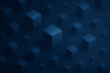 Obraz premium Abstract deep blue geometric background with floating cubes and soft lighting background