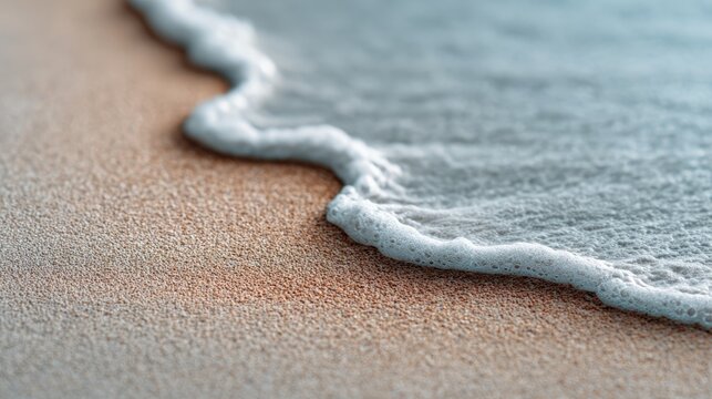 Soft ocean wave gently washing golden sandy beach creating white foam in a sunny summer day, perfect background for vacation and travel projects