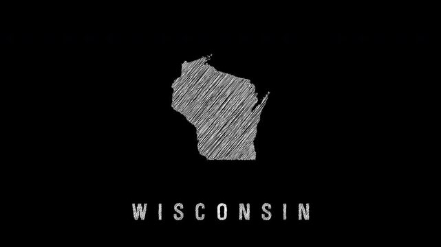 Wisconsin hand drawn map with chalk sketch texture