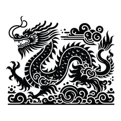 Tribal Dragon in Motion - Fierce Mythical Beast Illustration