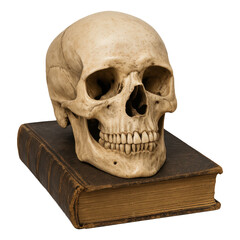Fototapeta premium Real photo of human skull on old book with transparent background