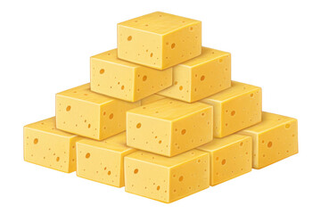 Pile of cheese cubes isolated on transparent background