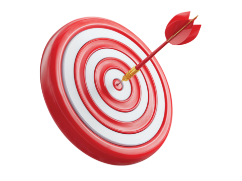 Target arrow success icon. Dart arrow on target dartboard. 3d isolated on transparent background - Powered by Adobe