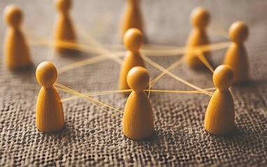 Obraz premium Interconnected Wooden Figures Network Teamwork Concept