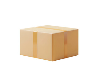 Fototapeta premium 3D Of Beige Gift Box with Gold Ribbon on Transparent Background