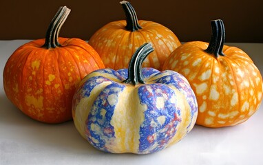 Four Decorative Pumpkins Autumn Harvest Thanksgiving Still Life