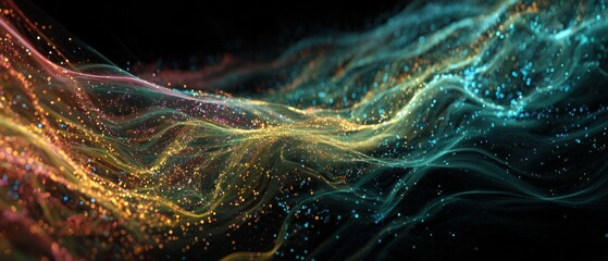 Flowing particles abstract wave background with glittering texture